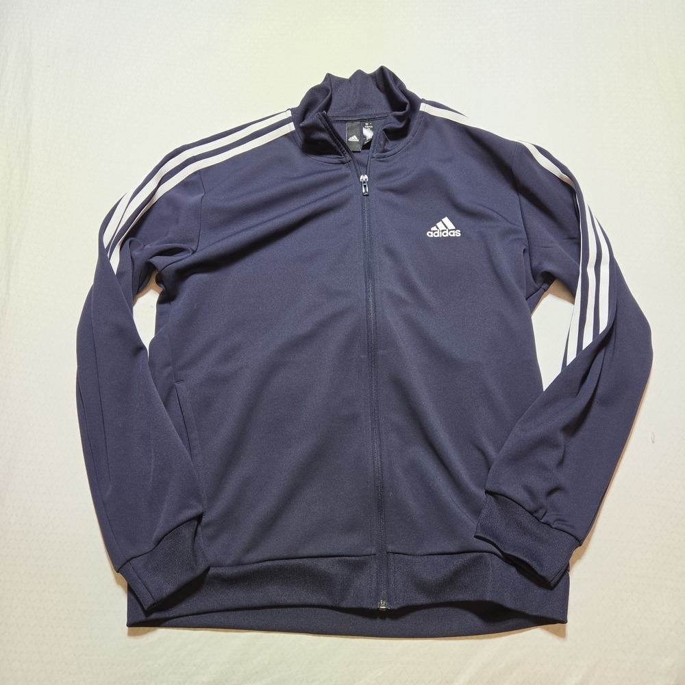 Adidas Track Jacket Mens 2XL Navy Blue Full Zip 3 Stripe Athletic Sportswear